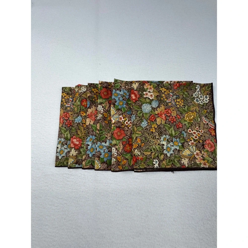 Nature Cottagecore‎ Napkin and Ring Set Blue Floral Botanical Butterfly 12pc